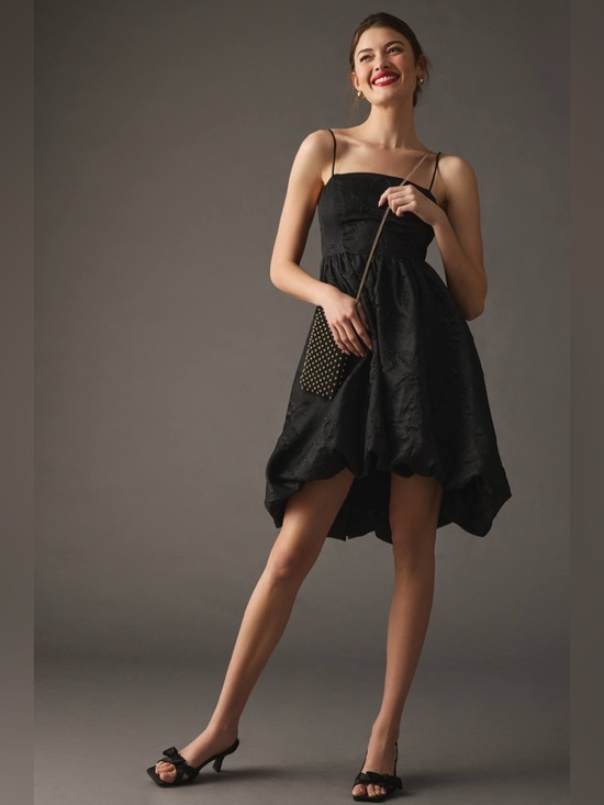 Anthropology Black Spaghetti Strap Jacquard Bubble Dress 16w - Picture 8 of 12